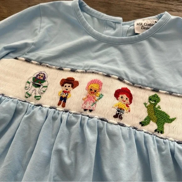 MK Clothing Designs girls 4T Smocked Disney Toy Story Knit Top Characters Blue - Picture 2 of 6